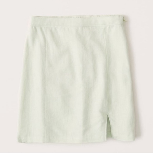 NWT Abercrombie & Fitch Linen Blend High Waist Slit Green A Line Mini Skirt - Picture 1 of 6